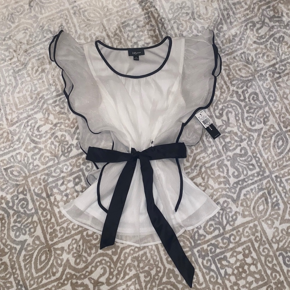 White and black butterfly sleeve shirt